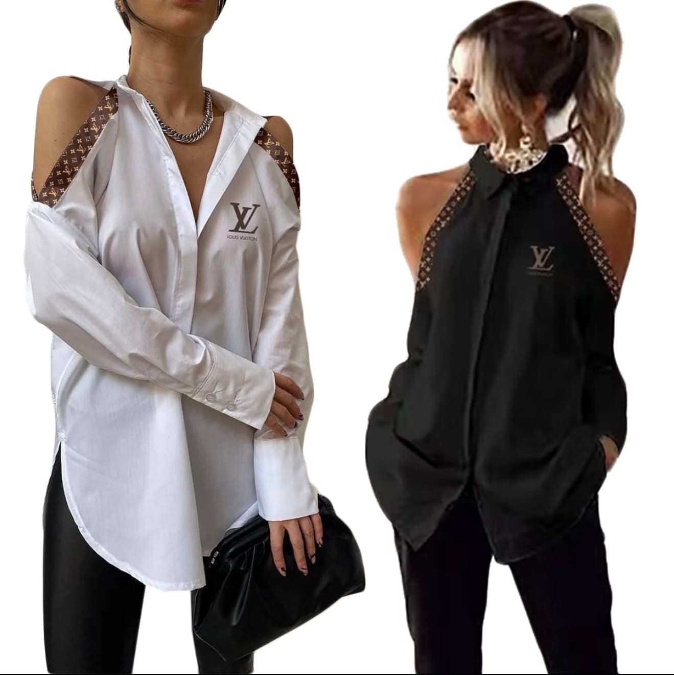 Camisa 'Cold Shoulder' con Ribete