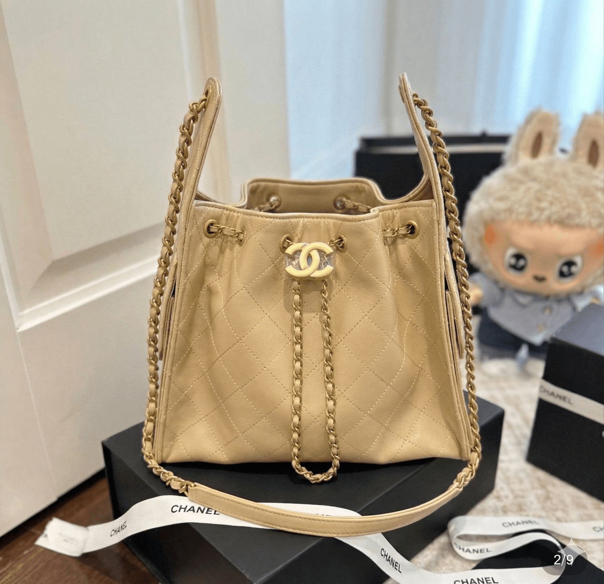 Chanel Drawstring Bucket Bag Beige